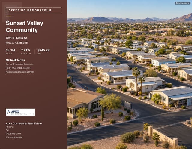 Sample Mobile Home Parks offering memorandum cover created with CREBuilder