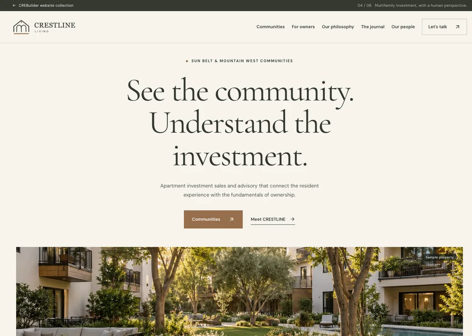Crestline Living sample commercial real estate website