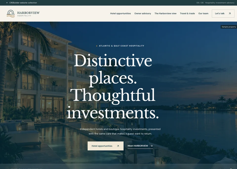 Harborview Hospitality sample commercial real estate website