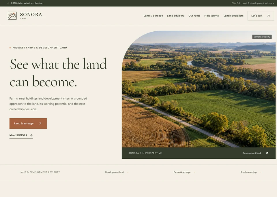 Sonora Land sample commercial real estate website